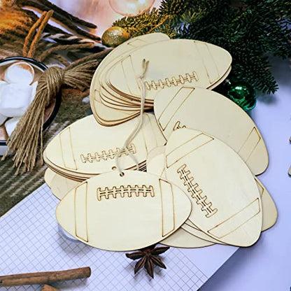 Honbay 24PCS Unfinished Football Wooden Cutouts Sports Theme Wood Discs Slices with Twines for DIY Crafts Home Decoration Craft Project - WoodArtSupply