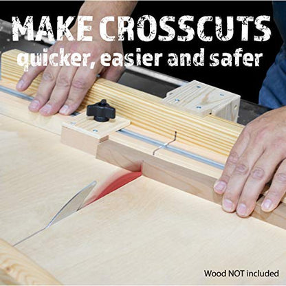 Fulton DIY Table Saw Crosscut Sled Kit with 2 UHMW Bars 2 Aluminum Tracks 1 Knob and 1 Bolt along with Full Color HOW TO BUILD YOUR OWN Crosscut Sled - WoodArtSupply