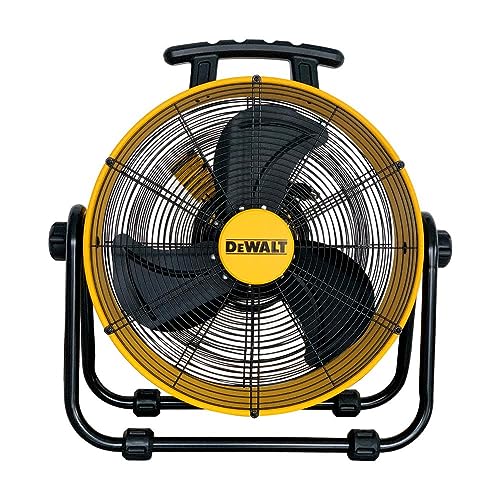 DEWALT DXF-2042 High-Velocity Industrial,Floor,Drum,Barn,Warehouse Fan Heavy Duty Mover Portable Air Circulator 3-Speed Adjustable Tilt, 20", Yellow