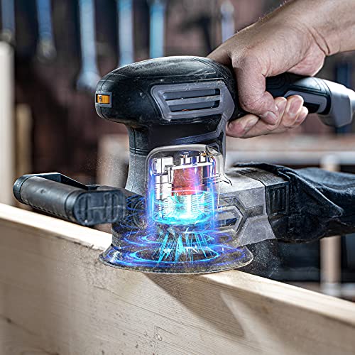 3.8A(450W) Orbital Sander, Jellas 6 Variable Speeds Double Handle Random Orbit Sander, 5-Inch Electric Sander with 18pcs Sandpapers, Dust Collector, Jellas