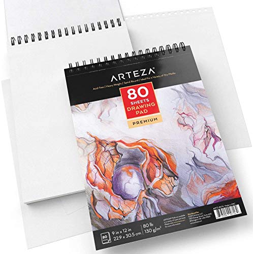ARTEZA Drawing Pad 9 x 12 Inches, Pack of 2, 160 Sheets (80lb/130g), Spiral Bound Artist Drawing Books, 80 Sheets Each, Durable Acid Free Sketch ARTEZA
