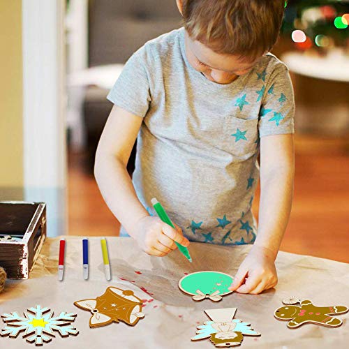 OurWarm 48pcs Wooden Christmas Ornaments Unfinished Wood Slices with Holes for Kids DIY Crafts Centerpieces Holiday Hanging Decorations, 6 Styles - WoodArtSupply