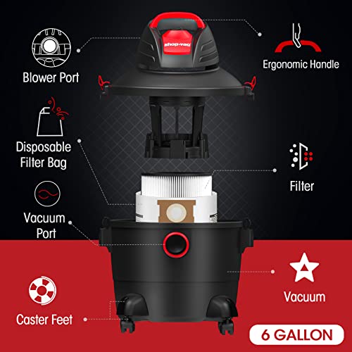 Shop-Vac 6 Gallon 3.0 Peak HP Wet Dry Vacuum, Heavy-Duty Shop Vacuum with Attachments, 5920611