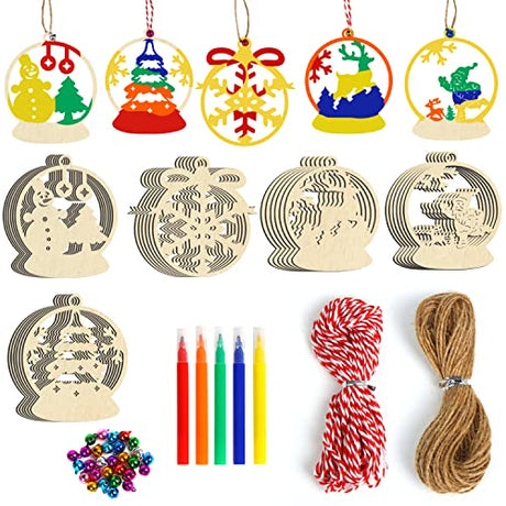 KIMOBER 30PCS Christmas Wooden Slices,Christmas Tree Ornaments,Unfinished Blank Cutouts for Christmas Decoration,Kids DIY Crafts KIMOBER