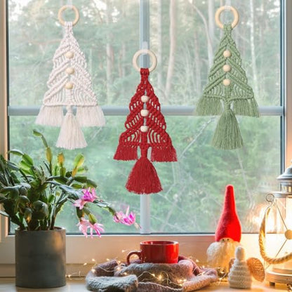 Dremisland Christmas Tree Decoration 3 Set Macrame Christmas Tree Decorative Hanging Ornaments Assembled Macrame Kits Boho Wall Hanging Decor for - WoodArtSupply