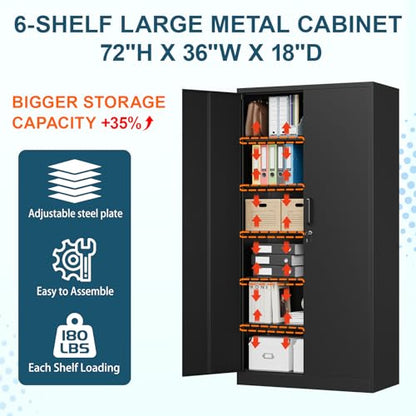 MIIIKO Metal Storage Cabinet with Locking Doors, Black Garage 5 Shelves, 18'' Deep Locker for Garage, Industrial, Commercial, Workshop and Basement - WoodArtSupply