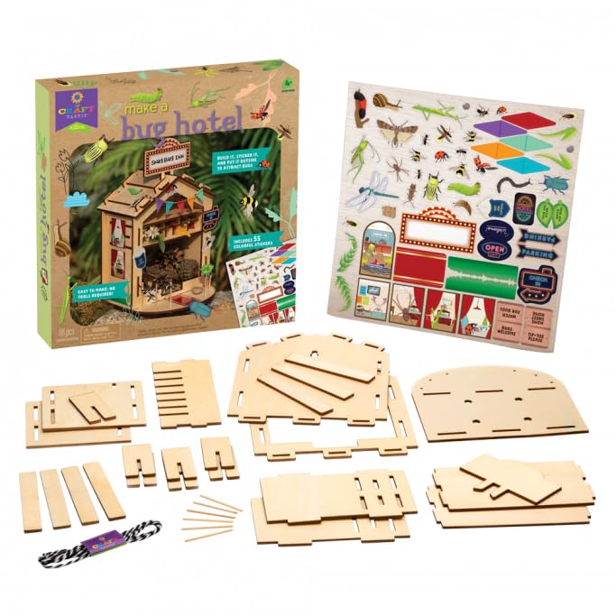 PlayMonster Craft-Tastic — Make A Bug Hotel — DIY Nature Craft Kit — No Tools Needed — Decorate Your Hotel with Stickers — Ages 4+ with Help PlayMonster