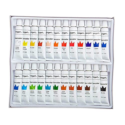 KINGART Studio Watercolor Paint, 12ml (.4oz), Set of 24 Colors KINGART