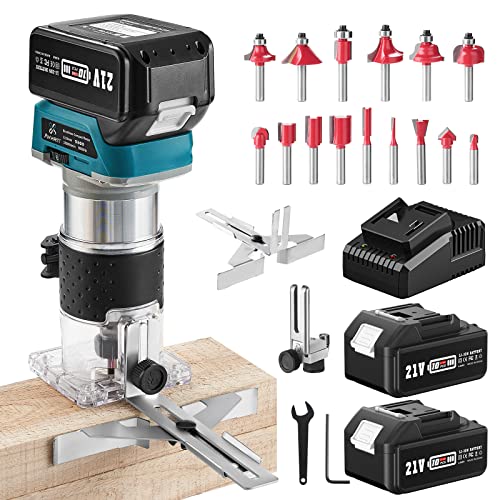 Avhrit Cordless Compact Wood Router, 21V Wood Router Tool With 2PCS 4.0Ah Batteries, Brushless Portable Handheld Palm Routers for Woodworking, Wood - WoodArtSupply