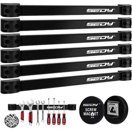 Magnetic Tool Holder Storage Organizer: 7-Piece Garage Wall Mount Rack Organization Strip Power Magnet Organizers Mounted Workbench Board Slatwall SEDY