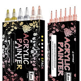 JEFFNIUB Gold,Silver,Rose Gold Paint Pens 6pcs 2mm Medium Tip + Rose Gold Paint Pens 6pcs Fine Tip Acrylic Paint Markers, Bundle for Fabric,Wood, JEFFNIUB