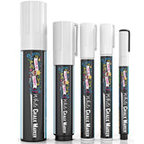 CHALKY CROWN 5pc White Chalk Markers - Non-Toxic Liquid Chalkboard Markers, White Liquid Chalk Marker for Windows, Glass - 1, 3, 6, 10, 15mm Tips CHALKY CROWN