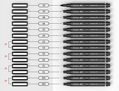 Micro-Line 14 Pens With Case, Fineliner, Multiliner, Archival Ink, Waterproof, Journaling, Illustration, Architecture, Technical Drawing, Outlining,