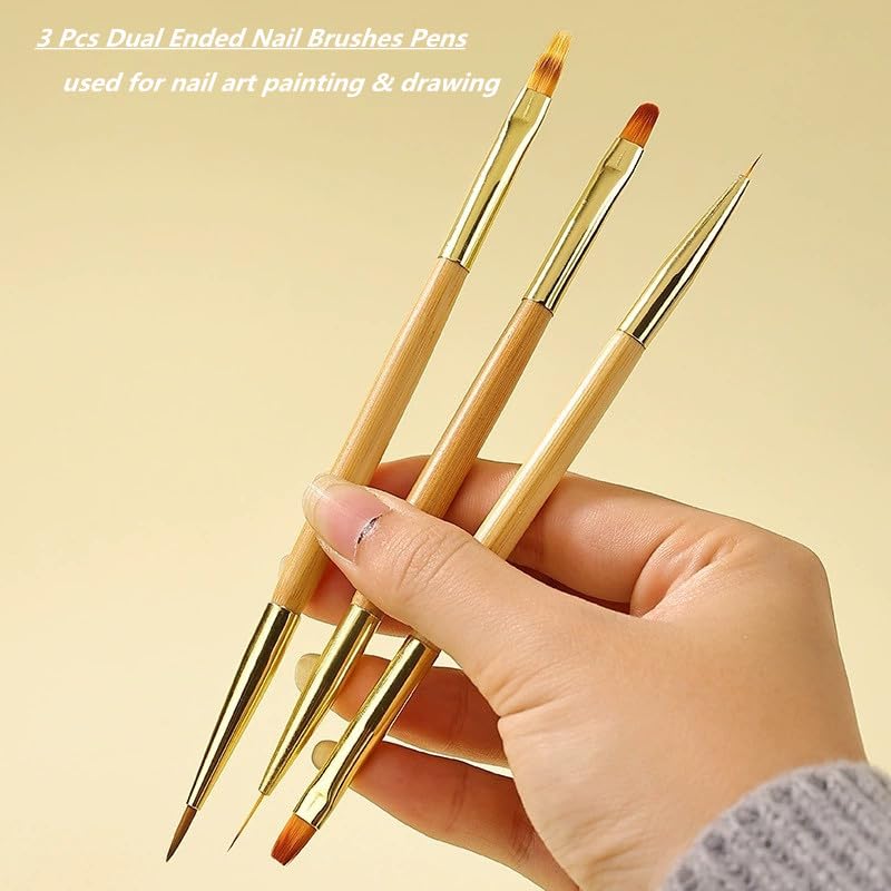 KLDKUST 5PCS Dotting Pens and 3PCS Nail Painting Brushes, Double Ended Nail Brushes and Dotting Tool Kit, Nail Art Design Tools