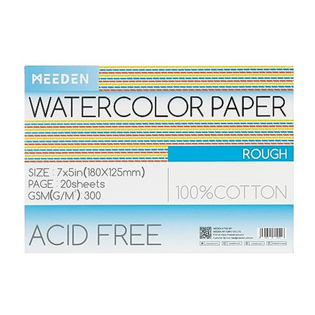 MEEDEN Watercolor Paper Block, 100% Cotton Watercolor Paper Pad of 20 Sheets, 140lb/300gsm, Acid-Free Art Paper for Watercolor, Gouache, Ink and MEEDEN