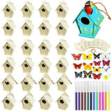 Wooden Birdhouse Craft Kits for Kids to Build, 4 Shapes Wooden Unfinished Bird House with Watercolor Pen and Butterfly Sticker for Boy Girl Children Outus