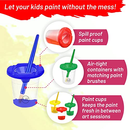 Washable Kids Paint 10 Colors, 10 No Spill Paint Cups For Kids With Lids, 10 Paint Brush Set, Waterproof Kids Smock – Christmas Gifts for Kids, - WoodArtSupply