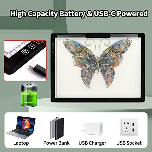 Rechargeable A4 Light Box with Carry Bag, Innovative Stand/Top Clip, iVAOOZE Wireless Light Pad for Cricut Vinyl, Weeding Tools, Diamond Painting, iVAOOZE
