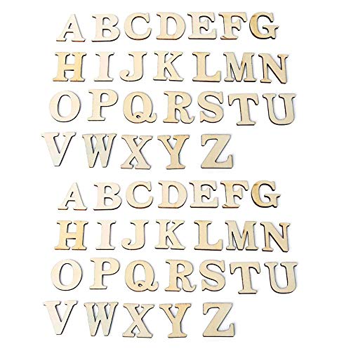 JKJF Wooden Alphabet Letters Capital Letter Unfinished Wood Sticker for DIY Craft, 26 Letters A to Z, 52 Pcs, 2 Sets