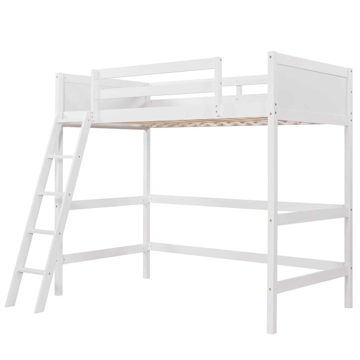 SOFTSEA Twin Size Wooden Loft Bed with Ladder and Guardrails - Space-Saving Design in White SOFTSEA