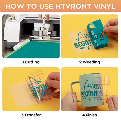 HTVRONT 70 Pack Vinyl for Cricut Machine, 57 Sheets 12 X 12 Permanent  Adhesive Vinyl Sheets & 2 Cutting Mat & 10 Transfer Paper for Vinyl