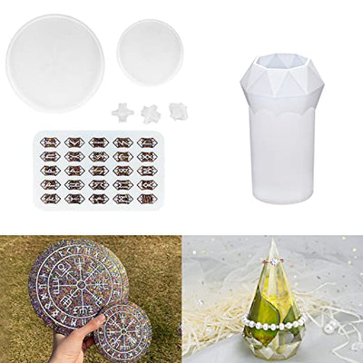 RESINWORLD Faceted Ring Cone Resin Mold Silicone + Rune Set Mold for Resin