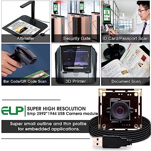 ELP 5mp Wide Angle USB Camera Module for Computer and Raspberry Pi Mini UVC USB2.0 PC Camera 100degree Low Distortion Webcam Board MI5100 Lightburn - WoodArtSupply