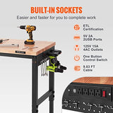 VEVOR Adjustable Workbench, 48" L X 24" W Garage Worktable with Universal Wheels, 28-39.5" Heights & 2000 LBS Load Capacity, with Power Outlets & VEVOR