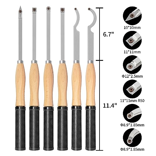 DEEFIINE 18.3" Full Size Carbide Tip Wood Lathe Turning Tool Kit, Lathe Roughing and Finishing Hollow Tool with Diamond Round Square Carbide inserts - WoodArtSupply