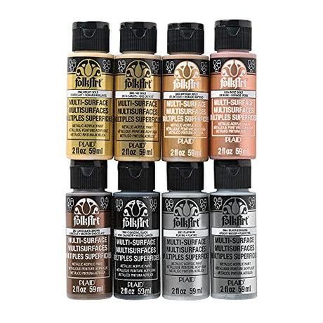 FolkArt Metallic Acrylic Craft Paint Set Formulated to be Non-Toxic that is Perfect for Beginners and Artists, 8 Count, 2 oz, 16 Fl Oz FolkArt