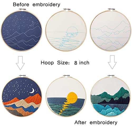 Embroidery Kits for Beginners Adults, Stamped Cross Stitch kits for Adult Beginners Embroidery Starter Kit with Pattern, 3 Embroidery Hoop and Armindou