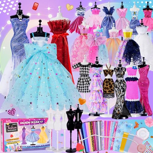 600+Pcs - Fashion Designer Kit for Girls with 5 Mannequins - Creativity DIY Arts and Crafts Kit Educational Toys - Sewing Kit for Kids Ages 8-12 - - WoodArtSupply