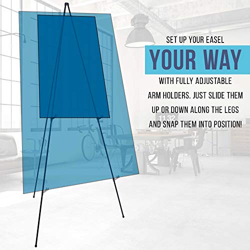 U.S. Art Supply 63" High Steel Easy Folding Display Easel - Quick Set-Up, Instantly Collapses, Adjustable Height Display Holders - Portable Tripod - WoodArtSupply