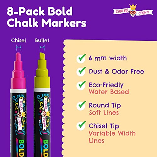 Bold Liquid Chalk Markers - Dry Erase Marker Pens for Chalkboards, Signs,  Windows, Blackboard, Glass, Mirrors - Chalkboard Markers with Reversible  Tip