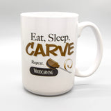 Fox Chapel Publishing Eat Sleep Carve Repeat Mug - 15 oz White Ceramic Coffee Cup Gift for Woodcarvers Fox Chapel Publishing