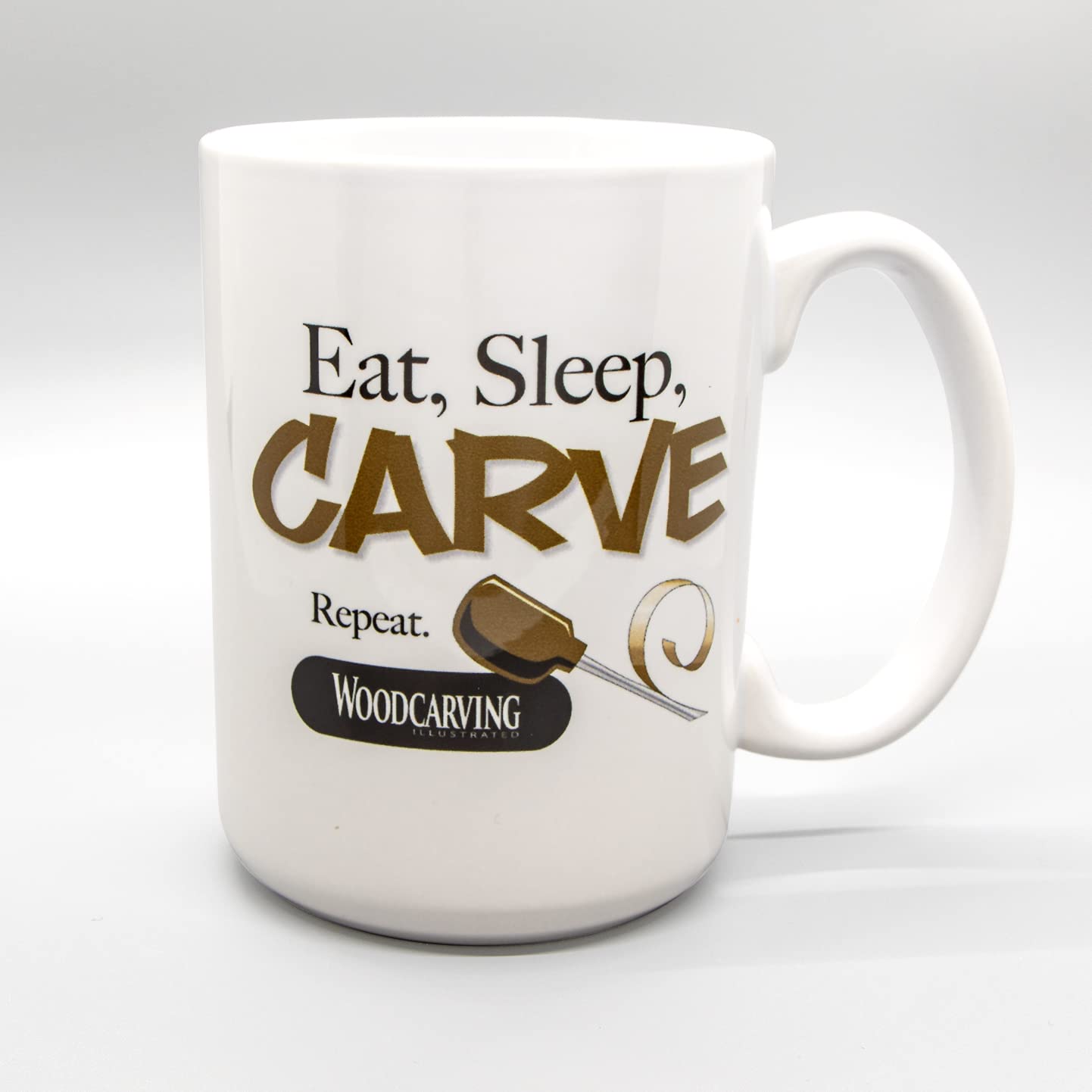 Fox Chapel Publishing Eat Sleep Carve Repeat Mug - 15 oz White Ceramic Coffee Cup Gift for Woodcarvers - WoodArtSupply