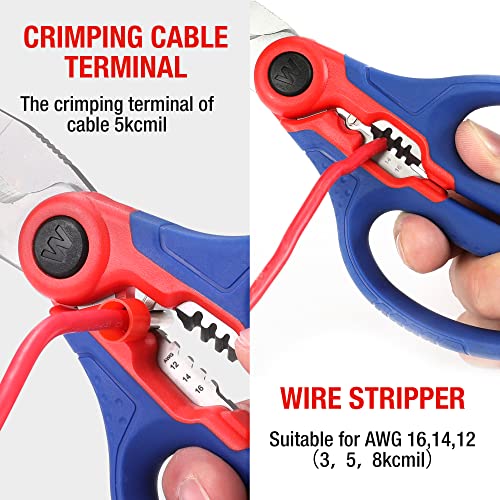 WORKPRO Stainless Electricians Scissors, 6.4" Professional Electrician Shears with Wire Stripper for Soft Cable WORKPRO
