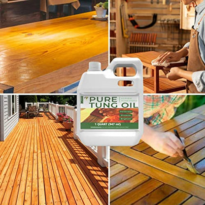 Godora 32 oz Pure Tung Oil for Wood Finishing, Wood Sealer for Indoor & Outdoor Favored by Craftsmen for Furniture & Countertop, Waterproofing