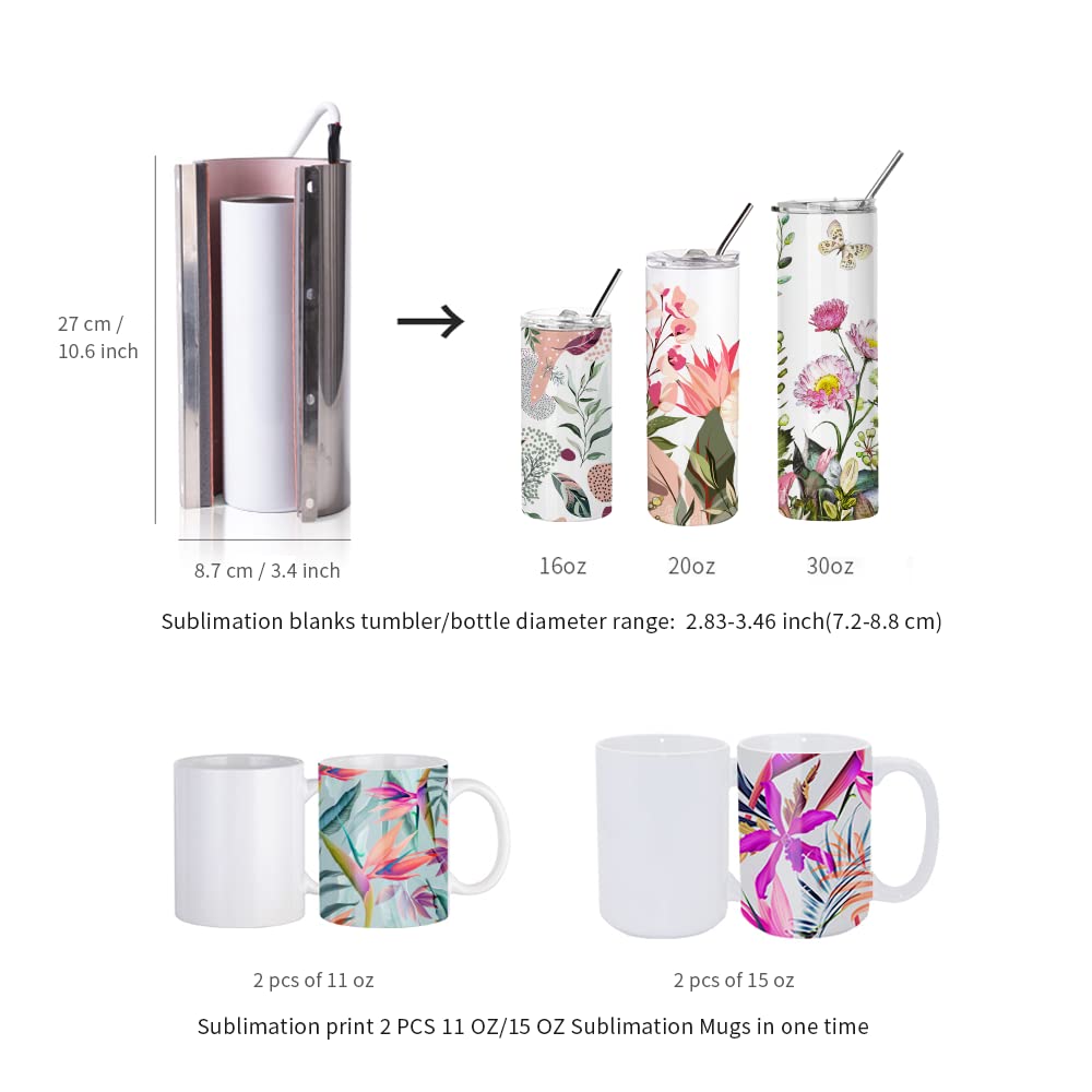 PYD Life 110 V Tumbler Heat Press Machine Blue Mug Press Machine for 30 OZ 20 OZ 16 OZ Straight Sublimation Blanks Skinny Tumbler 15 OZ 11 OZ - WoodArtSupply