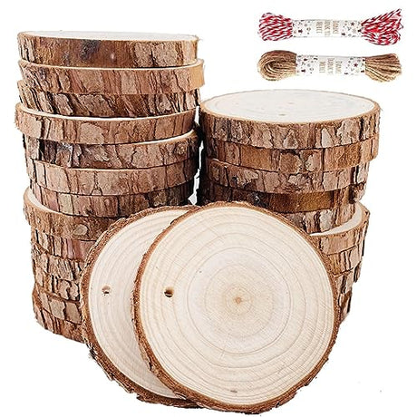 Unfinished Natural Wood Slices 30 Pcs 2.4"-2.8" Inch Wood coaster pieces Craft Wood kit Predrilled with Hole Wooden Circles Great for Arts and Crafts William Craft