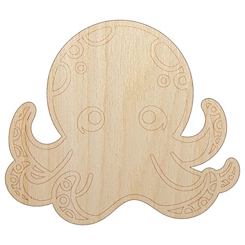 Kawaii Octopus Unfinished Wood Shape Piece Cutout for DIY Craft Projects - 1/4 Inch Thick - 4.70 Inch Size Sniggle Sloth