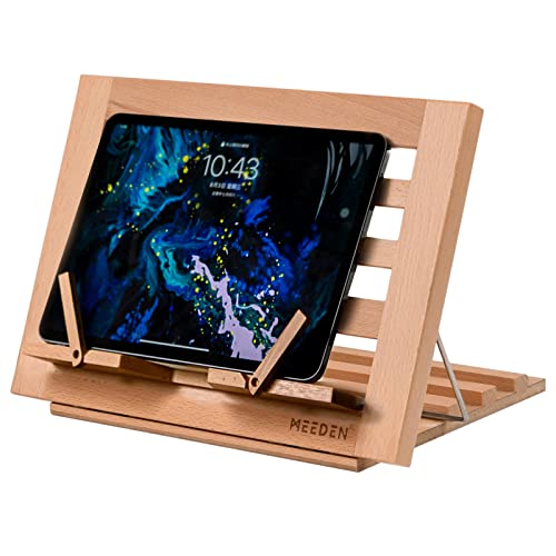 MEEDEN Book Stand for Reading, Book Holders for Reading Hands Free, Adjustable Solid Wood Cookbook Stand,Textbook Stand with Page Holder Clips,Holds MEEDEN