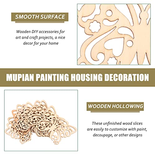 SEWACC Wood Crafts 50 Sets Wooden Butterfly Cutouts Unfinished Butterfly Shapes Blank Wood Ornaments Butterfly Embellishments with Hemp Ropes for DIY SEWACC