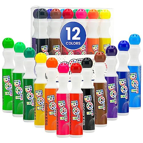 Playkidiz Darice Washable Dot Markers for Toddlers, 12 Colors (40ml 1.35oz) Paint Marker Art Set, Water Based Non-Toxic Bingo Daubers for Kids Playkidiz