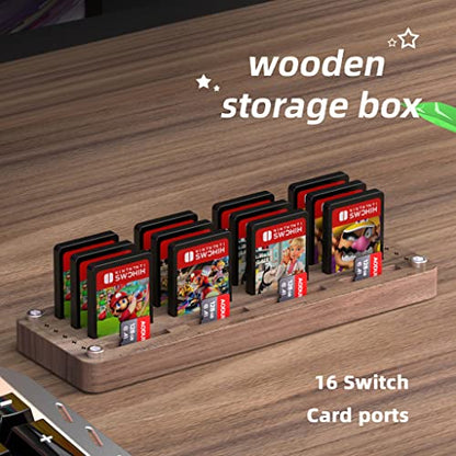 FEIFANZHE Switch Game Storage Wooden Case for 16 Nintendo Switch Games Card, Switch Game Card Holder, Switch Storage Box. TF Card Case(16*Switch Card