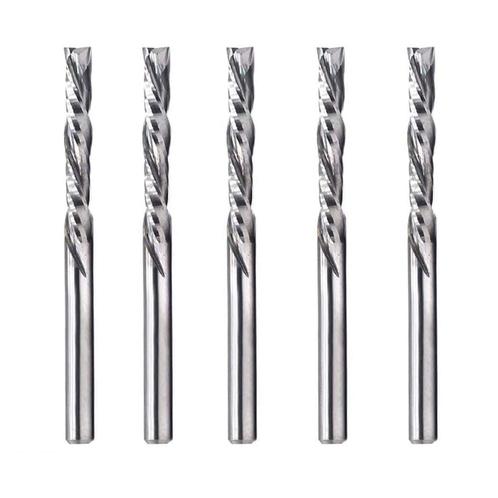 OSCARBIDE Up & Down Cut Squre Nose Carbide End Mills 1/8 Inch Shank CNC Spiral Router Bits,(3.175x22mm) 2 Flutes Milling Cutter for Wood,5 Pieces