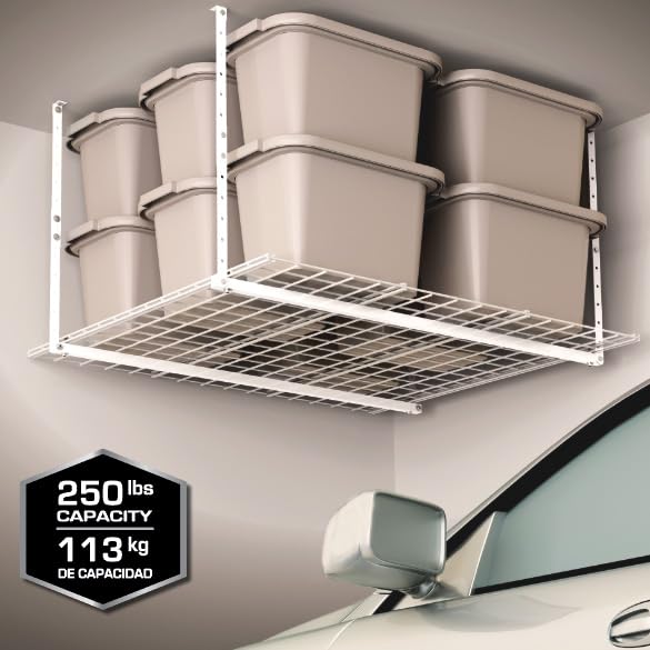 Hyloft 00540 45-Inch x 45-Inch Overhead Steel Garage Storage System, Adjustable Ceiling Mount Storage Rack, 250 Pound Weight Capacity, White HyLoft