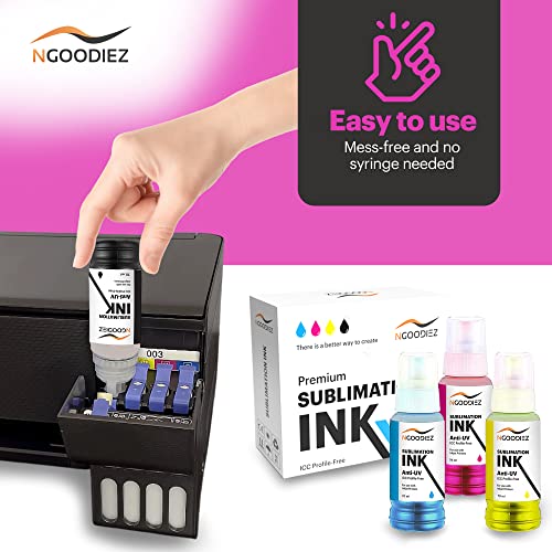 NGOODIEZ Sublimation Ink for Epson All Ecotank, Supertank Inkjet Printers Autofill, ICC-Free, Anti-UV and Fade Resistance - Conversion Kit/Refill - WoodArtSupply