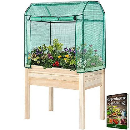 Elevated Wood Gardening Bed with Green House Cover - 36L x24W x 66H - Backyard Expressions