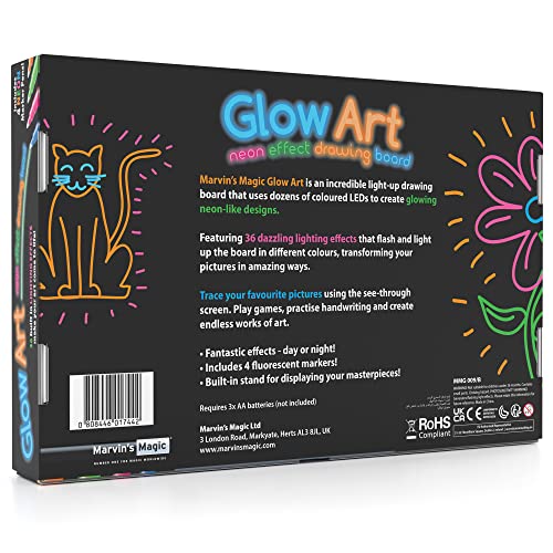 Marvin's Magic - Glow Art Unique Craft Kit | Light Up Kids Art Set | Includes Neon Effect Drawing Board with A Built-in Stand and 4 Fluorescent Magic Marvin's Magic